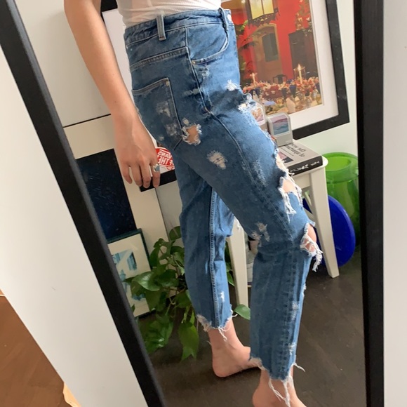 Distressed Medium Blue Jeans - Picture 7 of 8